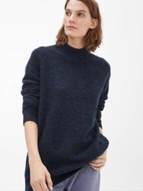 Arket Mock Neck Alpaca Blend Sweater In Blue Size Small